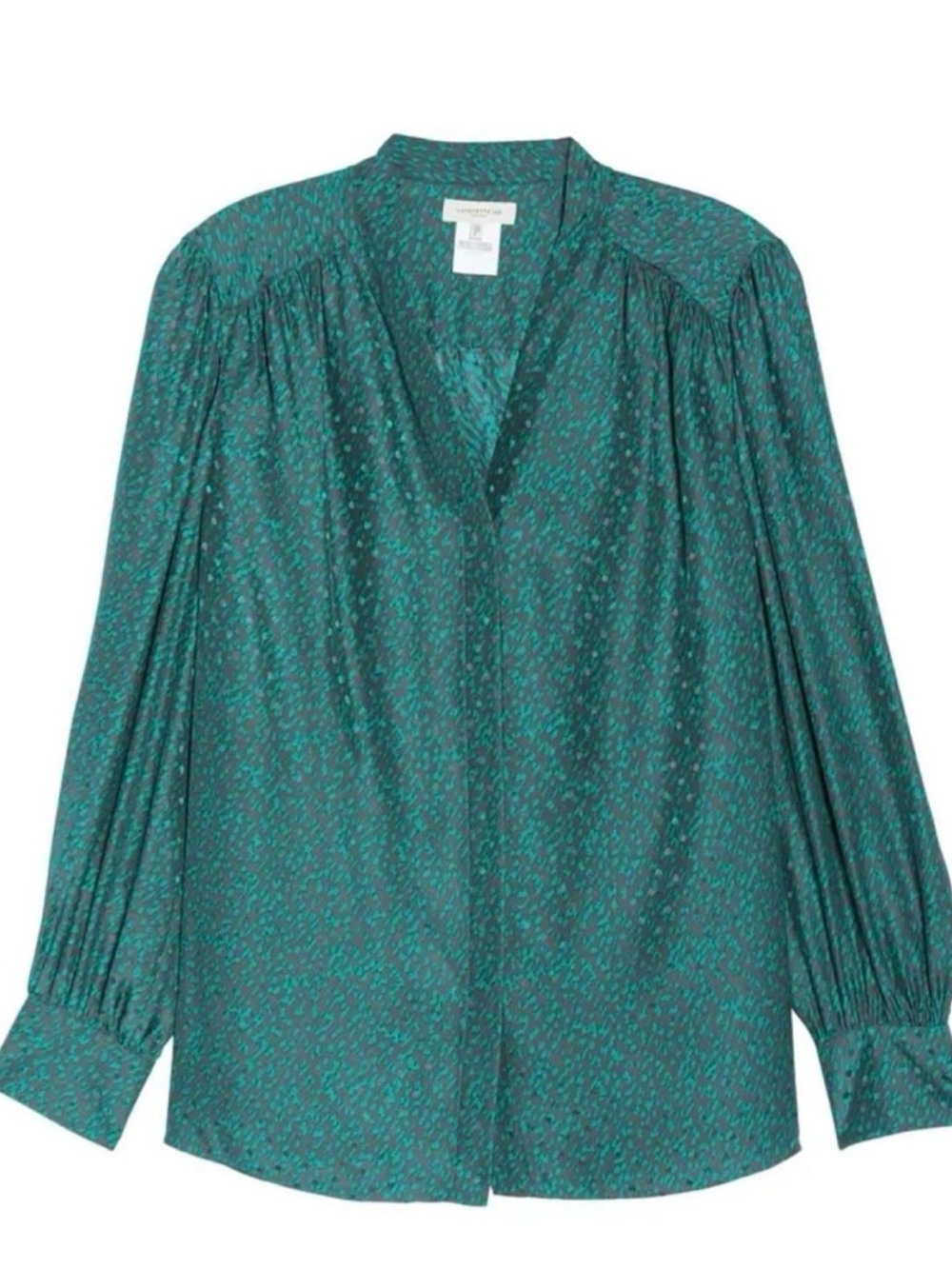Lafayette 148 New York Clementine Silk Blouse Green Gray Print Medium